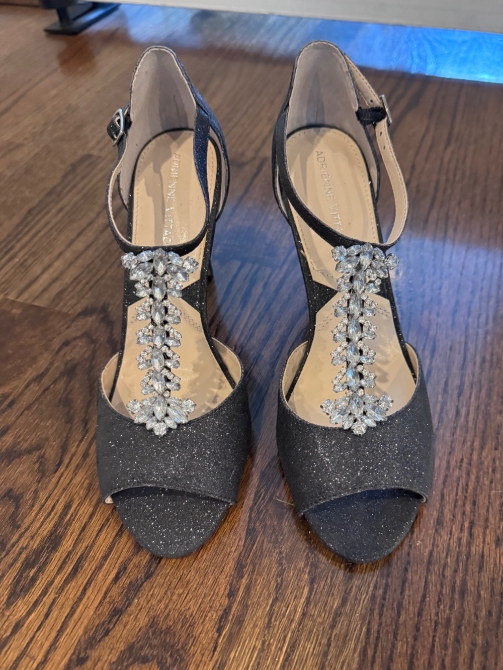 Adrienne Vittadini Black Glitter Gina Heels - Size 7.5